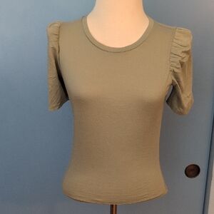 NWT Express Women's Olive Green Puff Sleeve Tshirt Top Size XS